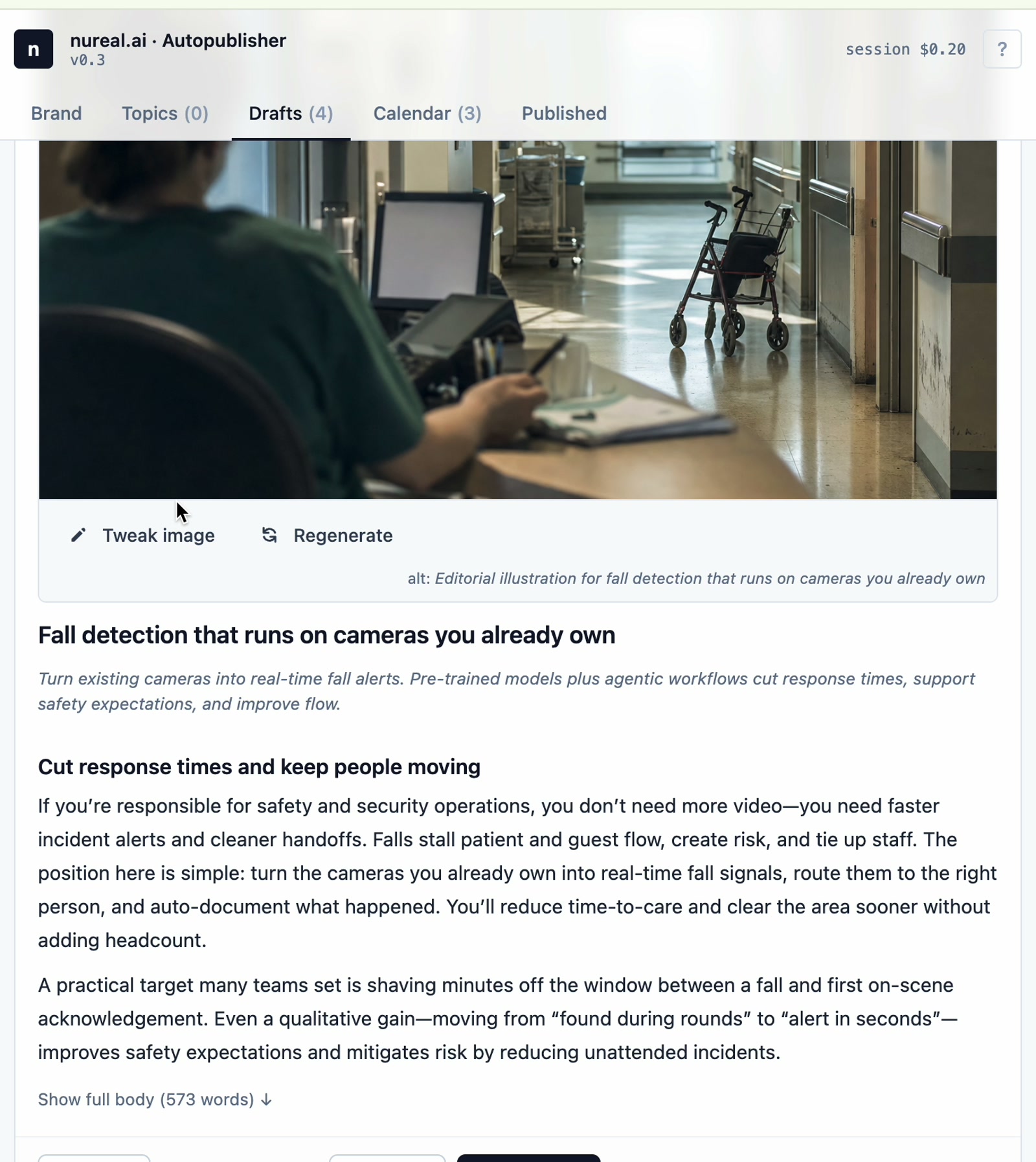 Autopublisher — a generated draft with auto image, ready to publish or schedule